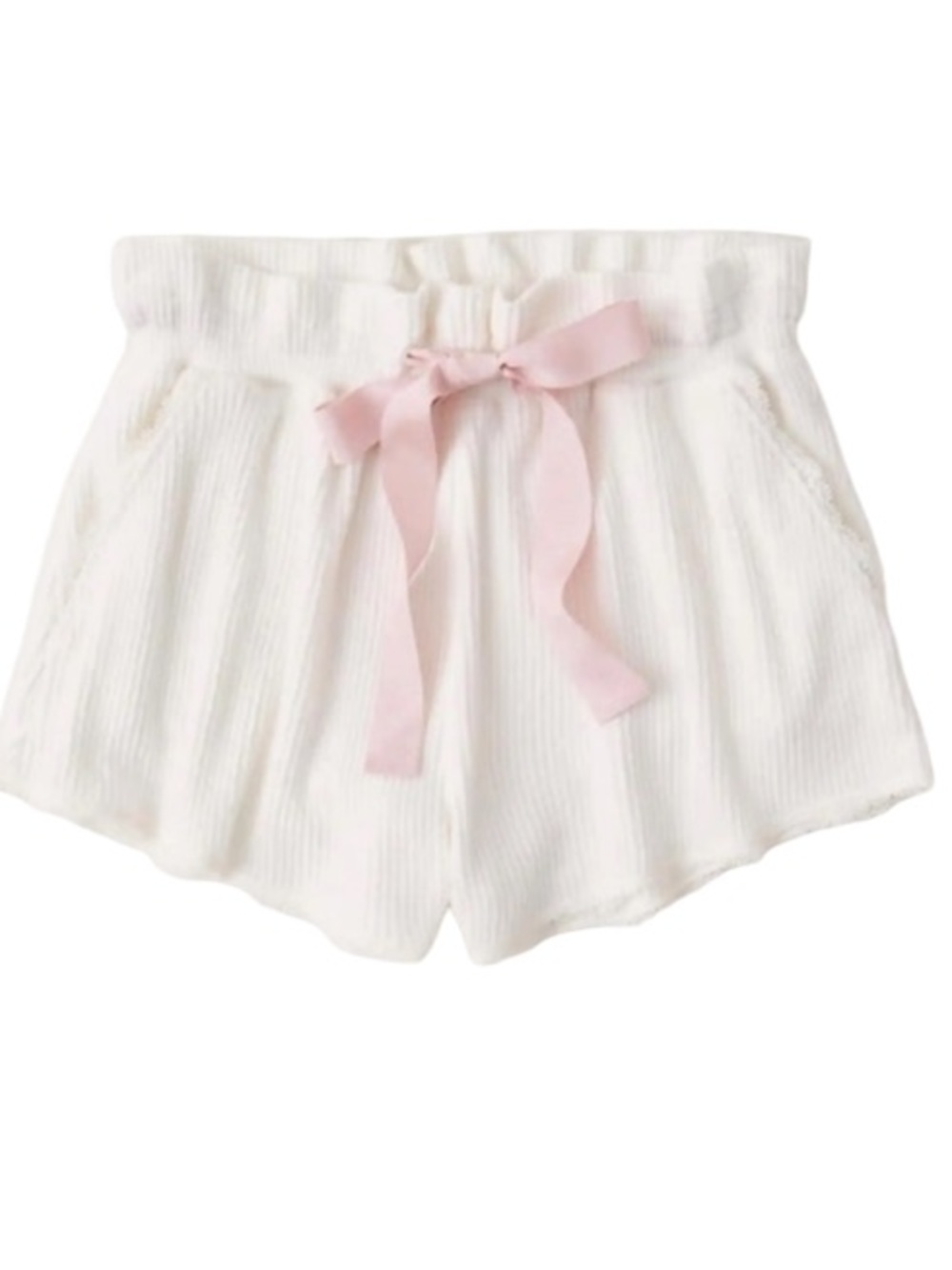 Abercrombie & Fitch Soft Ribbed Shorts with Pink Tie. Pockets. Size L. Dainty